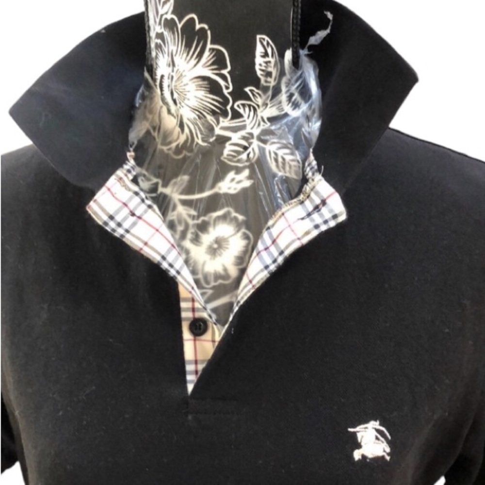 Burberry small black polo shirt fits woman 8-10 authentic unisex